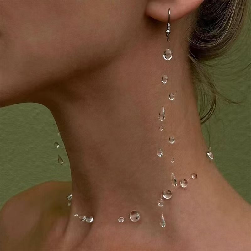 [Early Morning Dewdrops] Cold Feeling Ice Revealed Bead Necklace Niche Design Minute Wind Advanced Feeling Water Drop Earrings