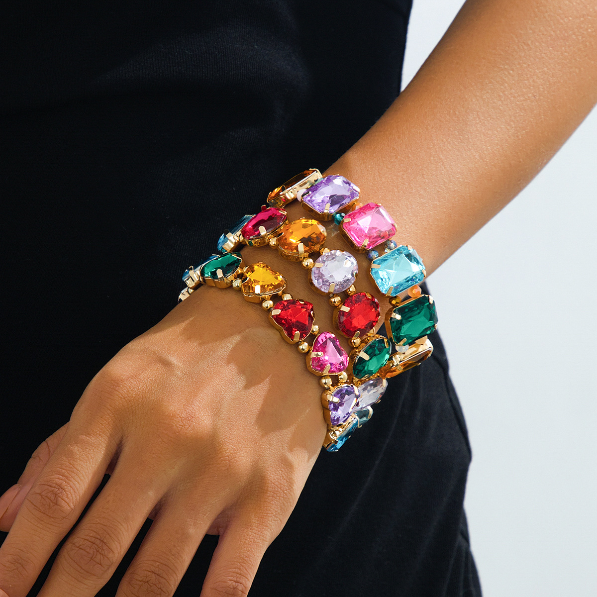 Colorful Resin Geometric Embedding Bracelet In Rectangle Oval Shape Heart Pattern Style Unisex Hand Accessory