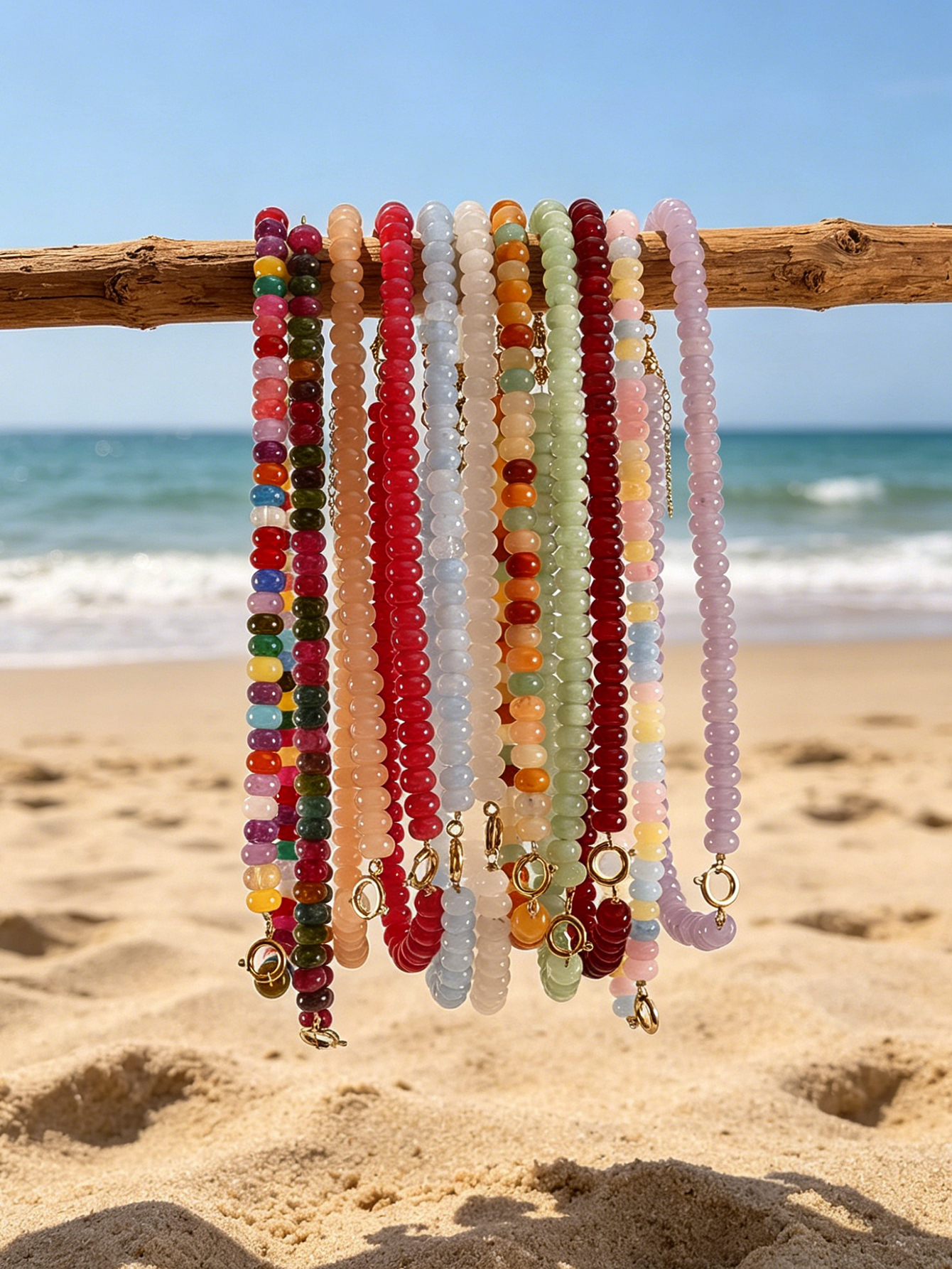 Bohemian Geometric Necklace With Natural Stone In Multicolor, Waterproof Non Tarnish Design Featuring Cord In Chain, Unisex