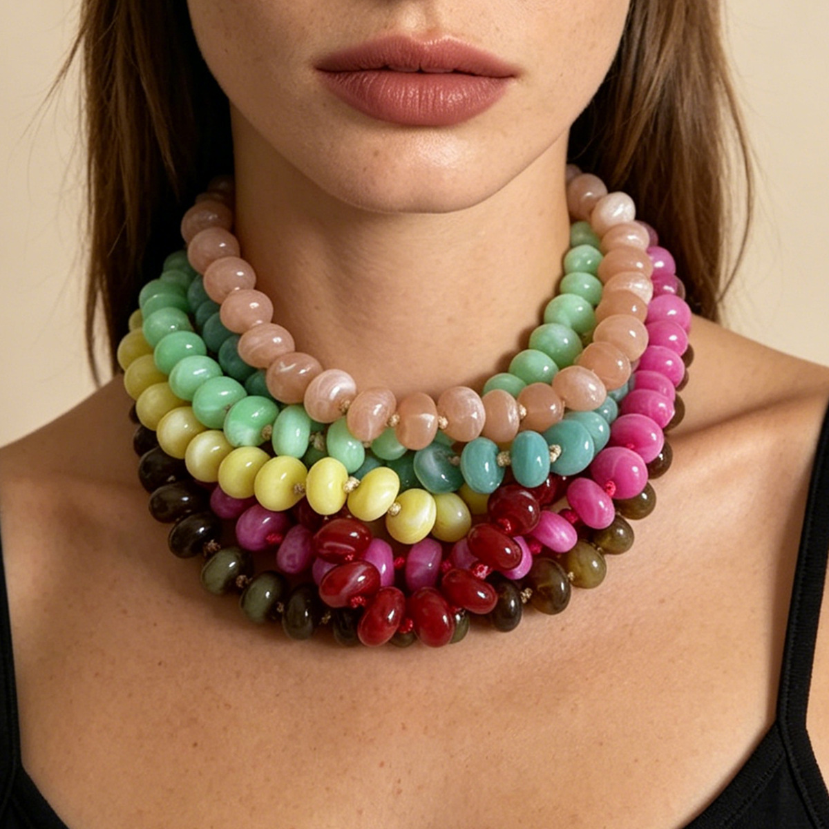 Women’s Beaded Plastic Necklace With Colourful Beading On Beaded Chain