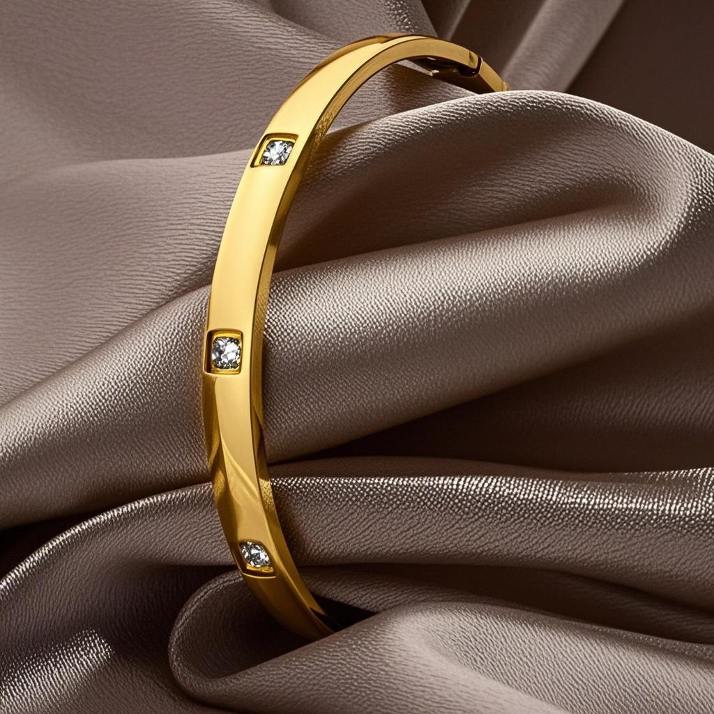 Oval Steel Color Metal Bangle For Women With 18K Real Gold Plated Finish And Zircon Inlay