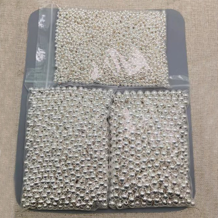 S925 Pure Silver Beads Spacer DIY Crystal Bracelet Silver Chain Necklace Material Round Beads Loose Beads Fashionable Plated Design