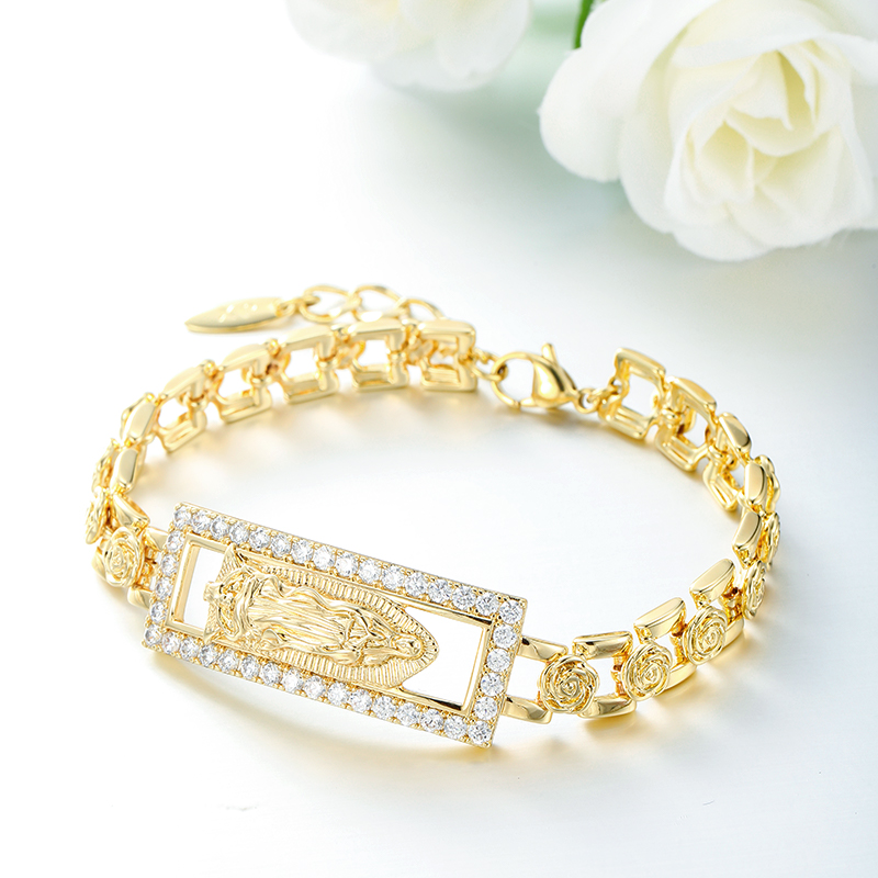 XUPING Geometric Unisex Bracelets In 18K Real Gold Plated Metal With Hypoallergenic Zirconia Inlay