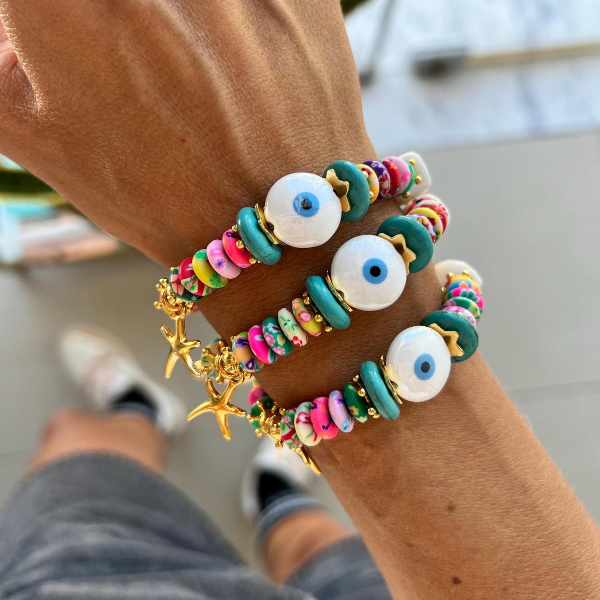 Devil's Eye Guardian Bracelet Niche Light Luxury Dopamine Color Bracelet Bohemian Color Soft Clay Beaded Jewelry