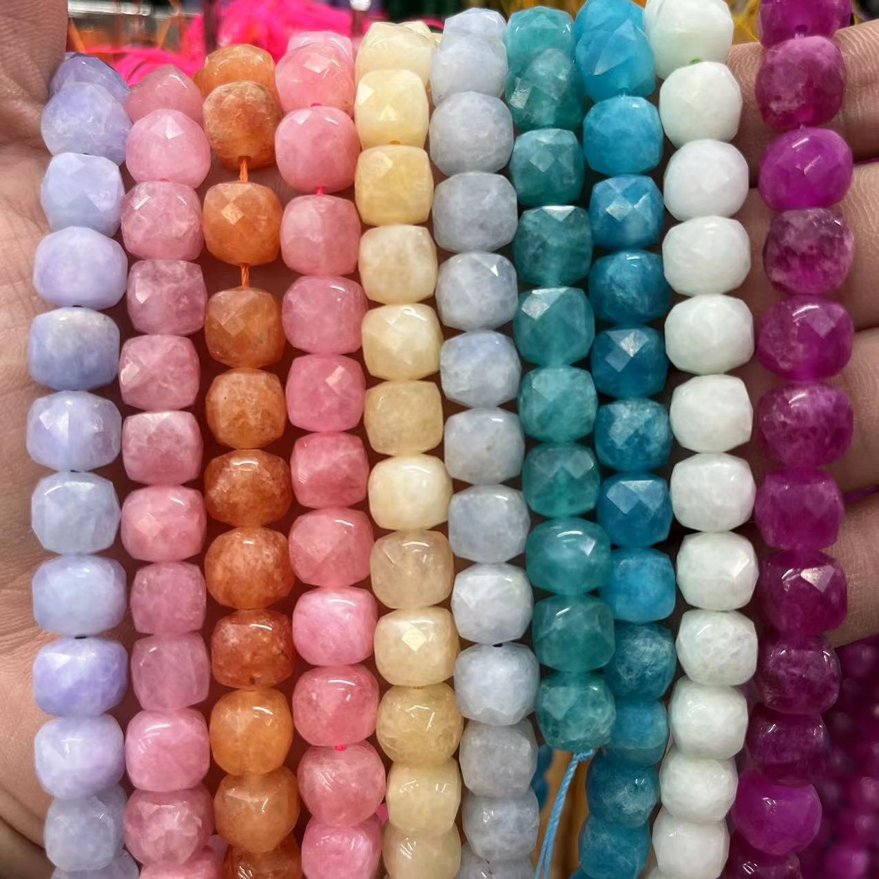 Hot 9 × 9mm Natural Agate Cut Face Sugar Beaded Semi-finished DIY Jewelry Bracelet Jewelry Accessories