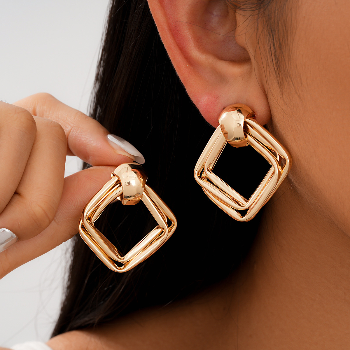 Silver Pin Geometric Diamond Women's Earrings Multifunctional Fashion Iron Material Vacuum Evaporation