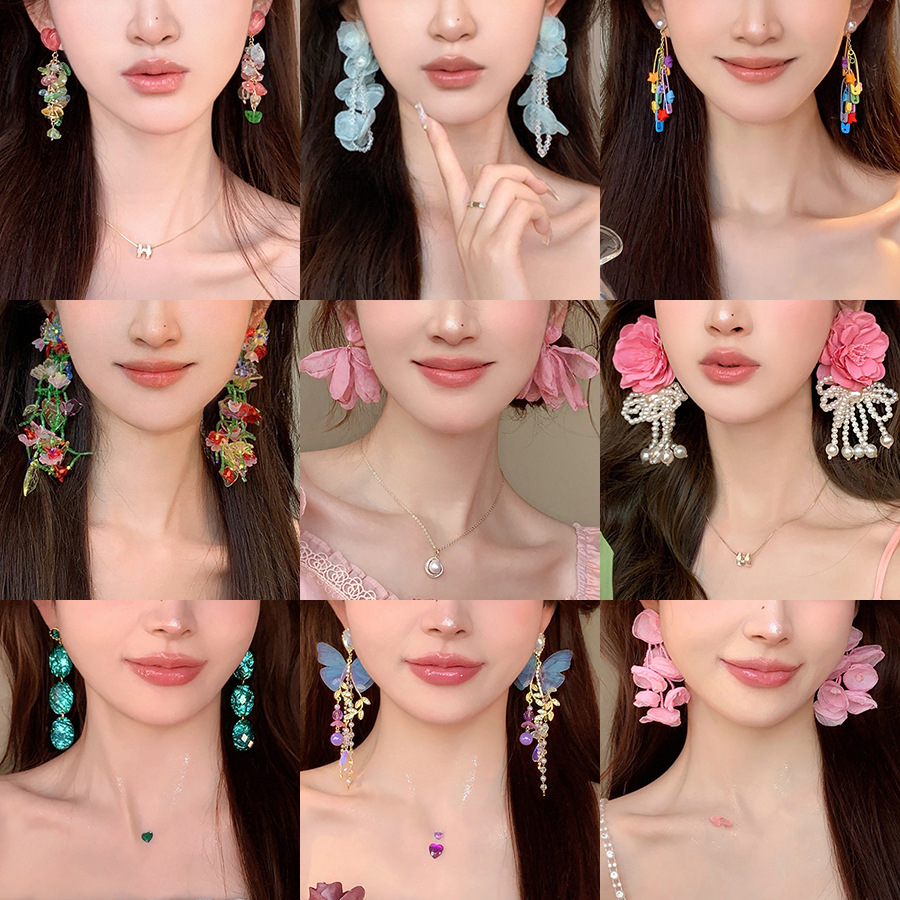 Silver Needle Sweet Flower Butterfly Pearl Tassel Earrings Fashion Trend Ear Studs Temperament High-end Sense Earrings Wholesale Women