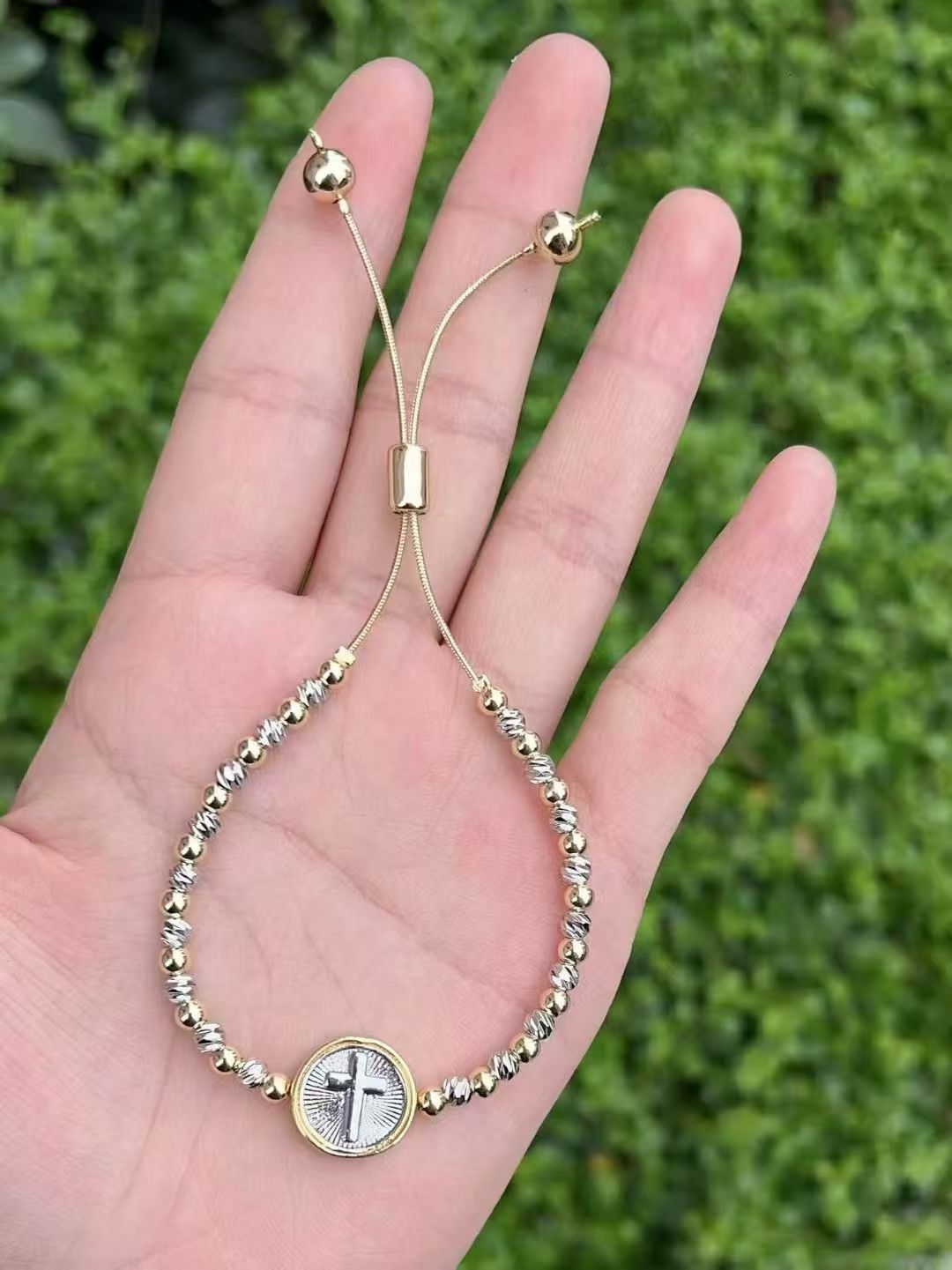 Adjustable Electroplated Four Leaf Clover Color Mixing Heart Star Balloon Dog Religious Figure Beads Bracelet Simple Elegant 3