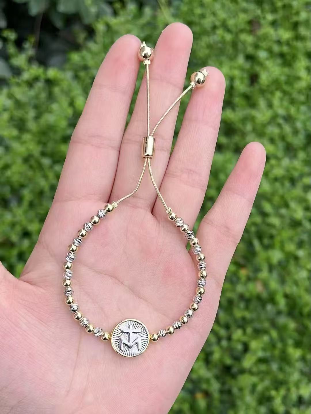Adjustable Electroplated Four Leaf Clover Color Mixing Heart Star Balloon Dog Religious Figure Beads Bracelet Simple Elegant 4