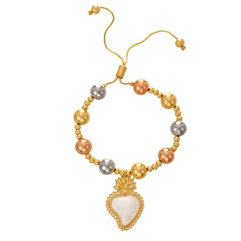 Adjustable Fashion Copper Bead Bracelet Women's String Bead Bracelet Geometric Heart Design Personality Bracelet 2