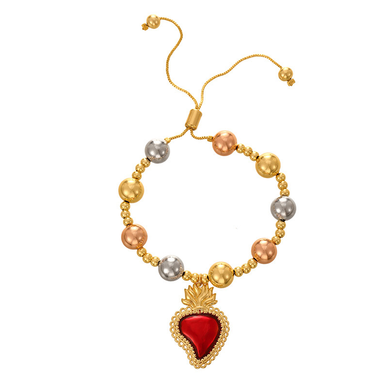 Adjustable Fashion Copper Bead Bracelet Women's String Bead Bracelet Geometric Heart Design Personality Bracelet 4