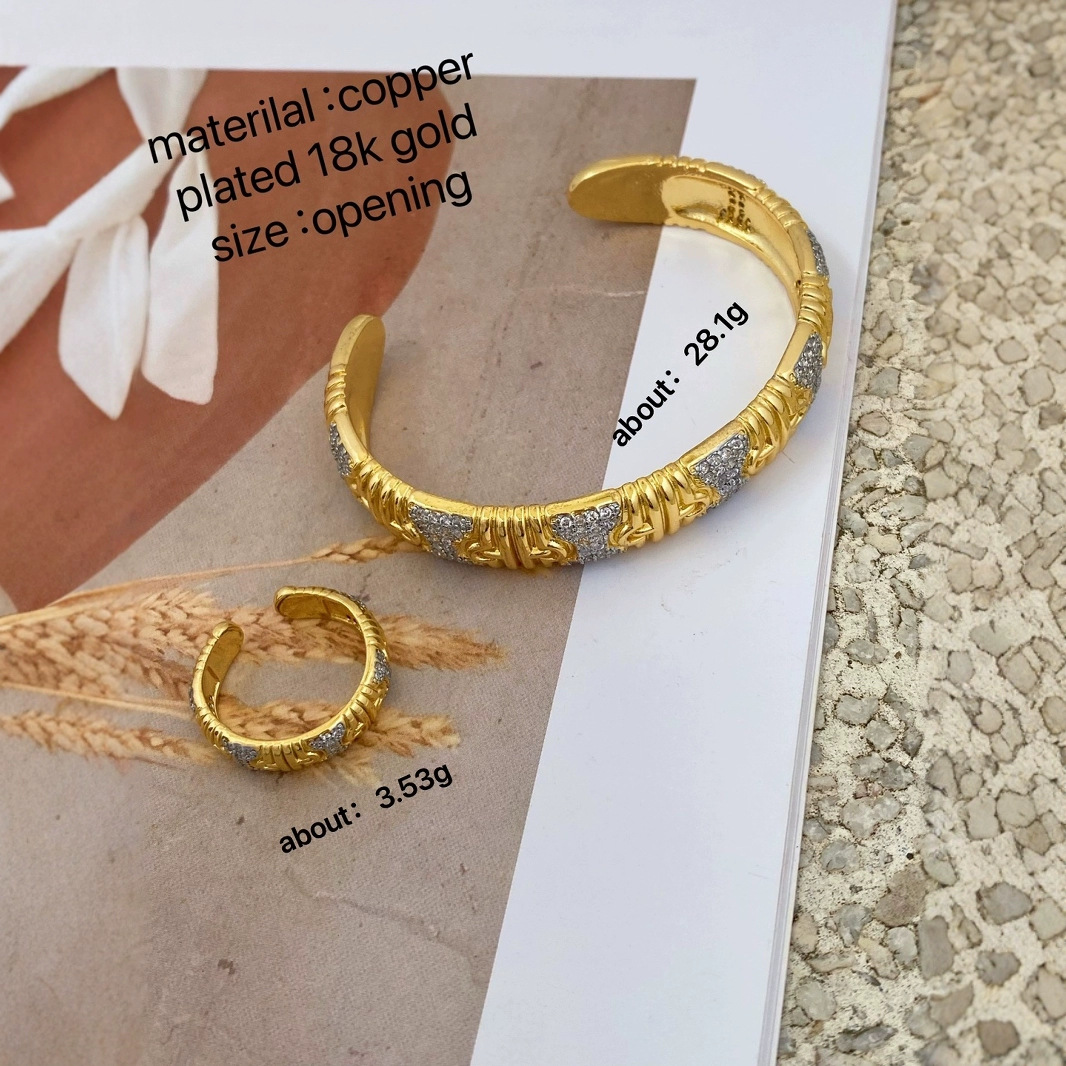 Adjustable Fashion Double Color Gold Ring Bracelet Open Style Jewelry Copper Material Oval And Ring Shaped Plated Hand Accessory 4