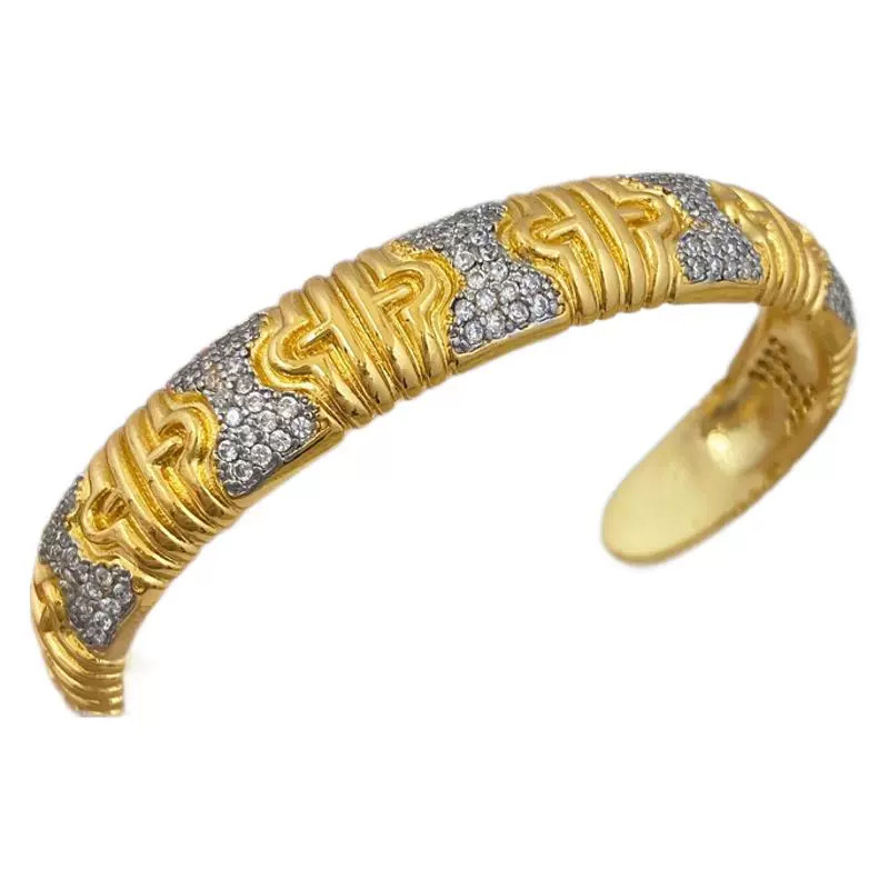 Adjustable Fashion Double Color Gold Ring Bracelet Open Style Jewelry Copper Material Oval And Ring Shaped Plated Hand Accessory 5
