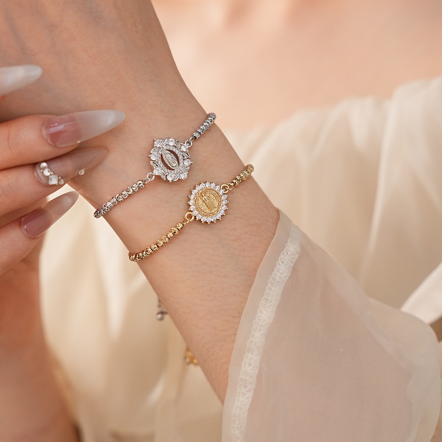 Adjustable Round Zirconia Bracelet Women's Luxury Design Sensation Hand Chain Fashion Accessory Geometric Pattern Copper Material