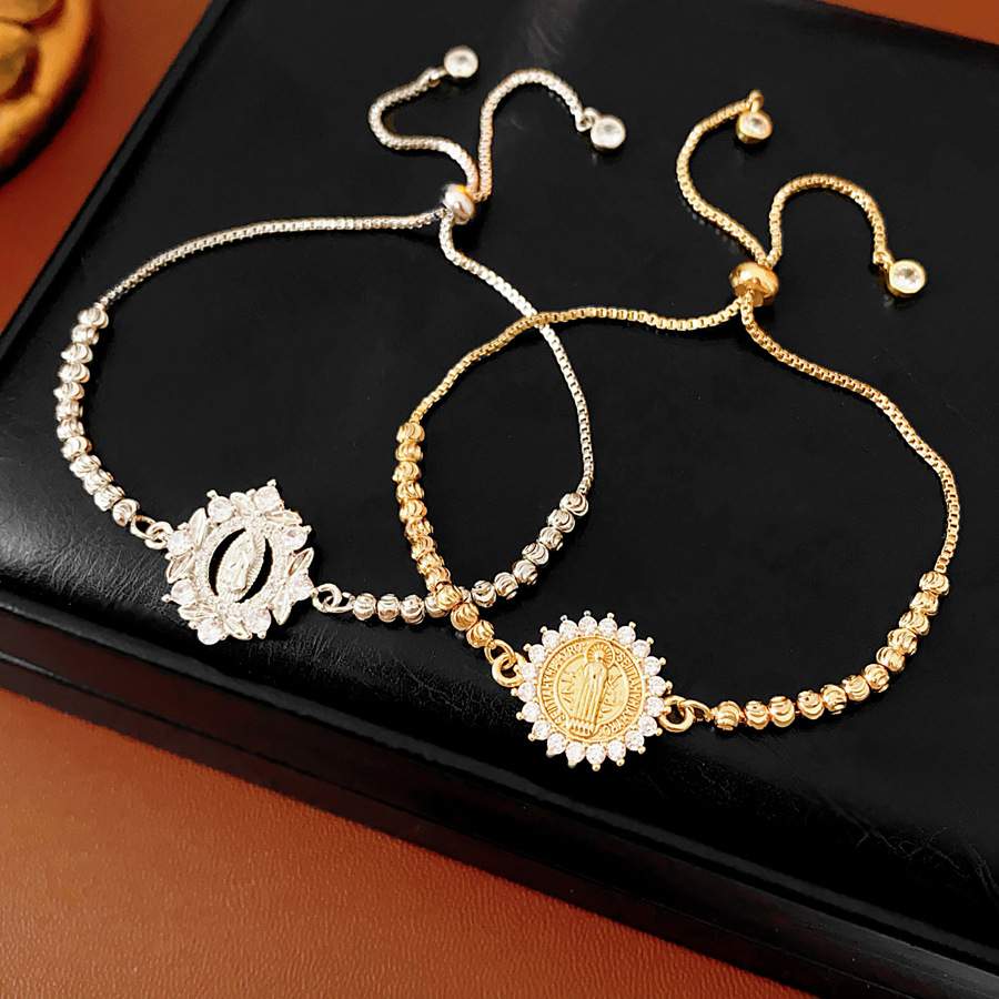 Adjustable Round Zirconia Bracelet Women's Luxury Design Sensation Hand Chain Fashion Accessory Geometric Pattern Copper Material 2