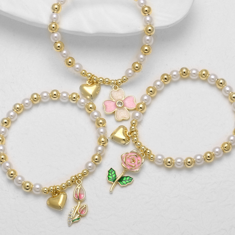 AS Jewelry New Hot Selling Gold-Plated Heart Oil-Drip Flower Pendant Pearl Bracelet Women's Jewelry Brj81