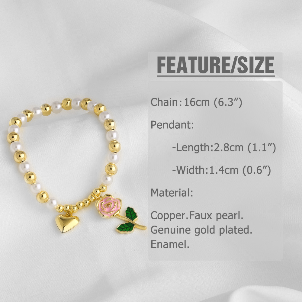 AS Jewelry New  Hot Selling Gold-Plated Heart Oil-Drip Flower Pendant Pearl Bracelet Women's Jewelry Brj81 2