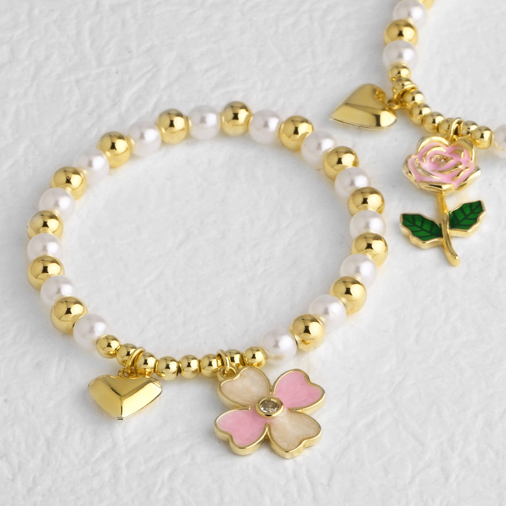 AS Jewelry New  Hot Selling Gold-Plated Heart Oil-Drip Flower Pendant Pearl Bracelet Women's Jewelry Brj81 4