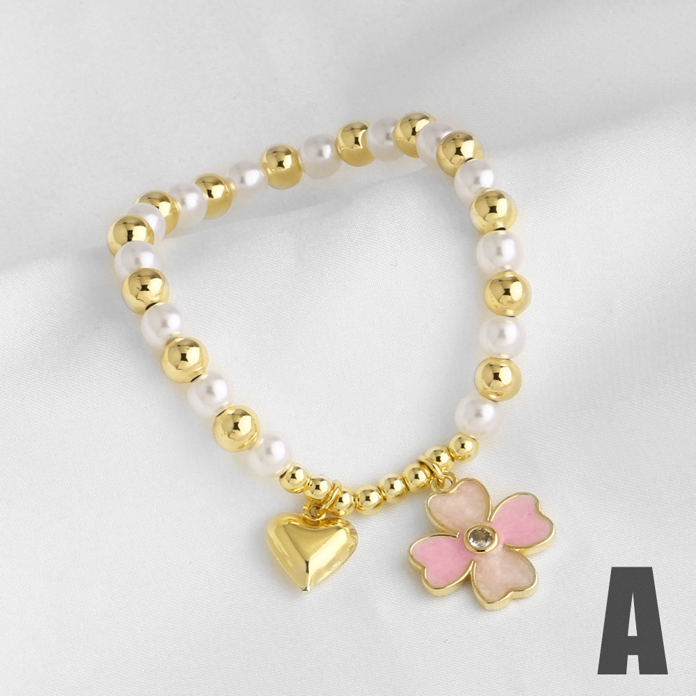AS Jewelry New  Hot Selling Gold-Plated Heart Oil-Drip Flower Pendant Pearl Bracelet Women's Jewelry Brj81 5