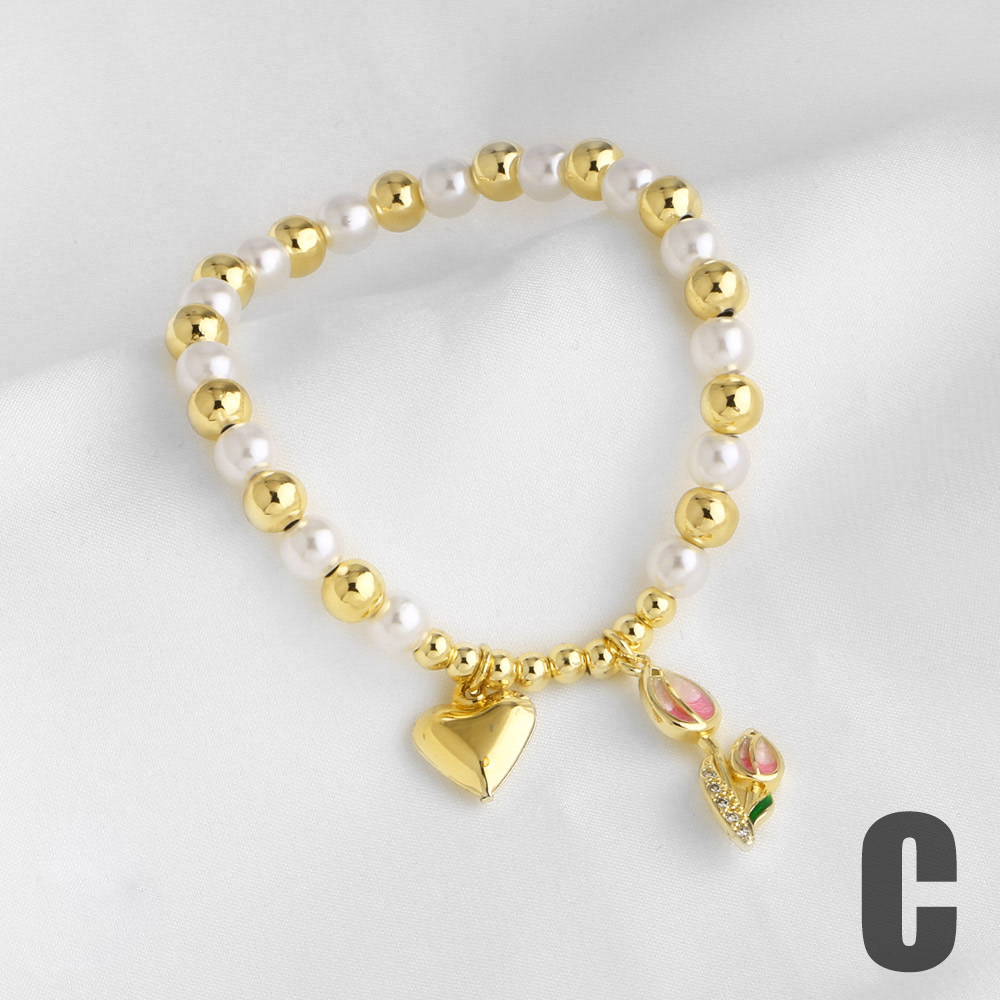 AS Jewelry New  Hot Selling Gold-Plated Heart Oil-Drip Flower Pendant Pearl Bracelet Women's Jewelry Brj81 6