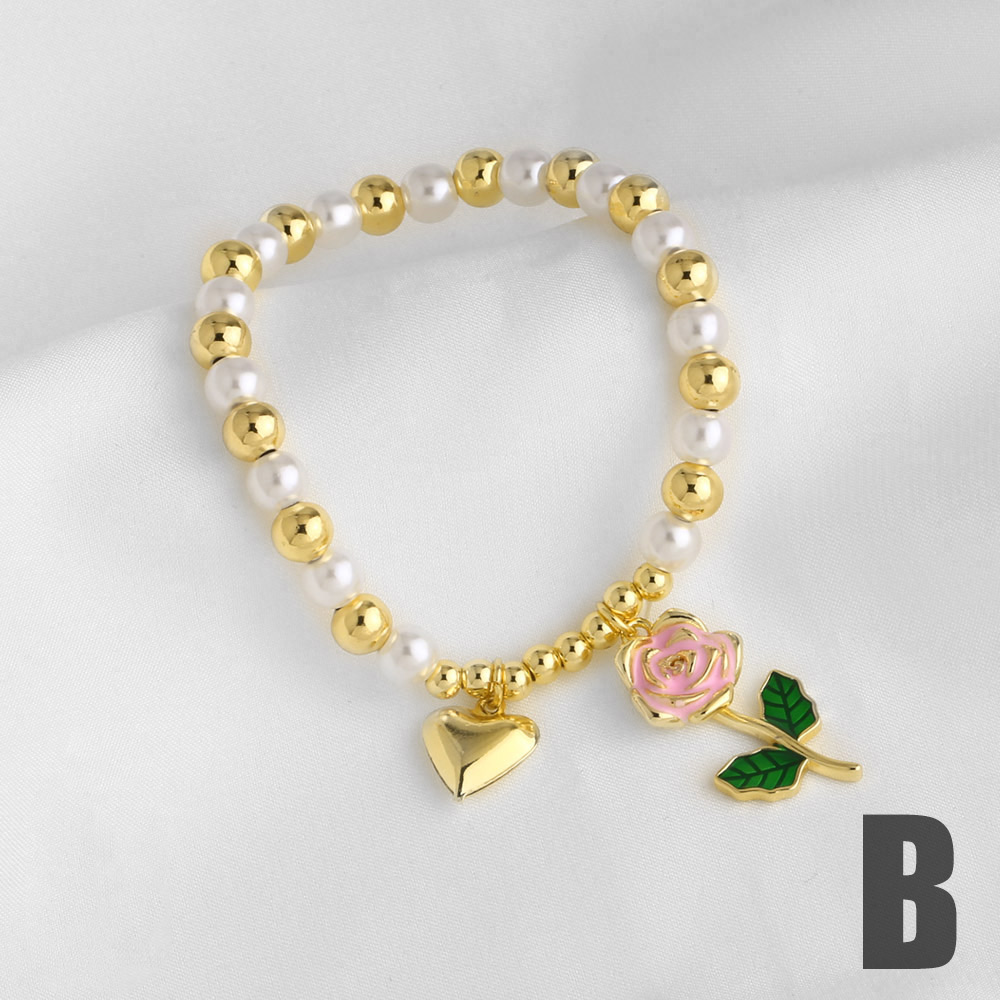 AS Jewelry New  Hot Selling Gold-Plated Heart Oil-Drip Flower Pendant Pearl Bracelet Women's Jewelry Brj81 7