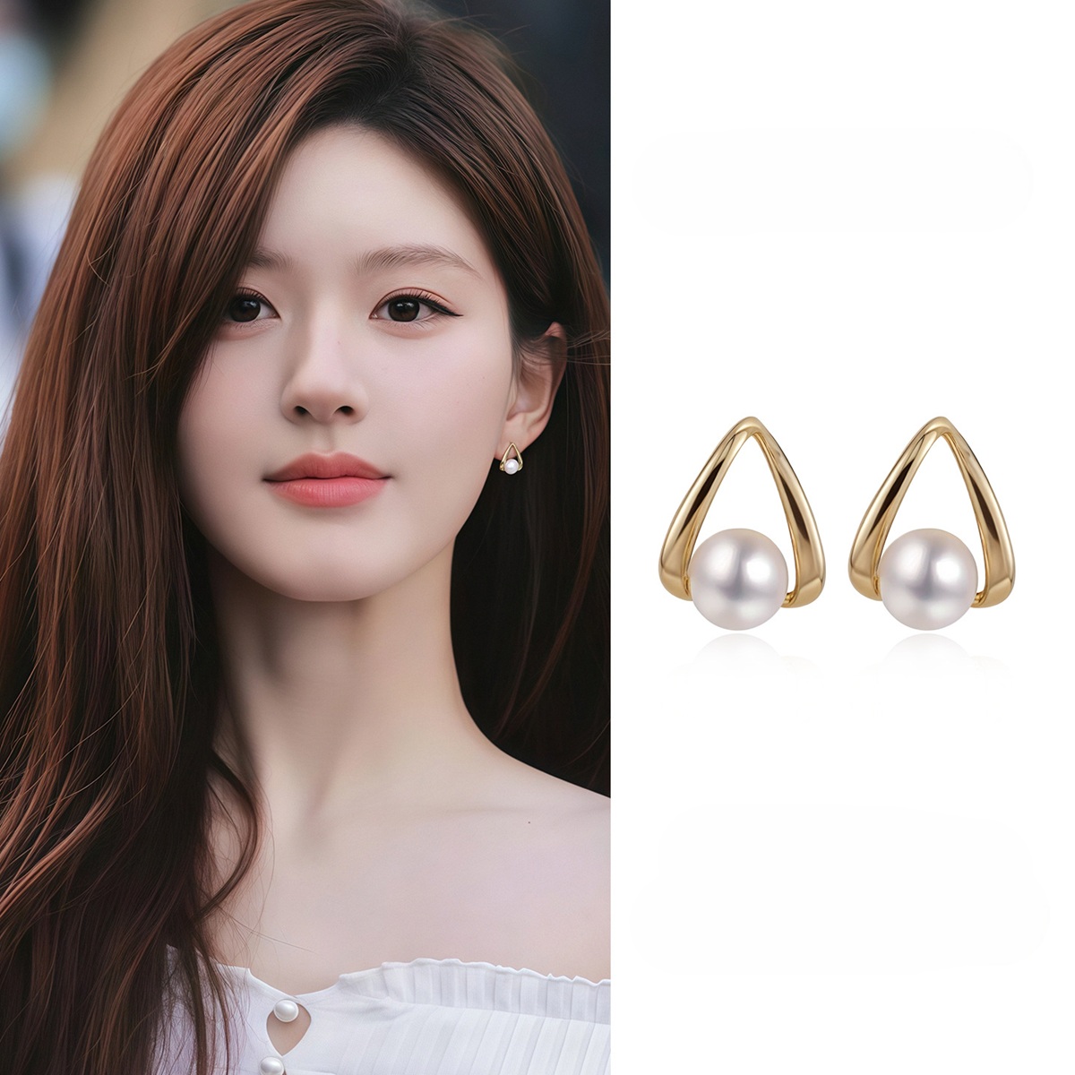 Asymmetrical Pearl Earrings For Adults In Electroplated Copper With 0.01µm Gold Plating Thickness Featuring Freshwater Pearls 3