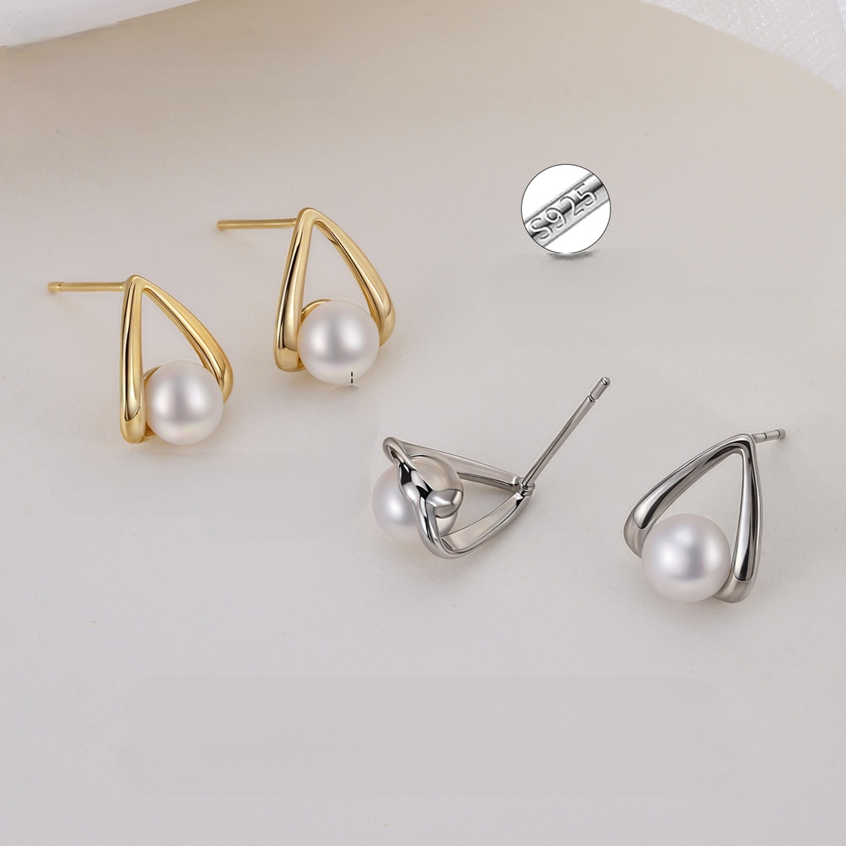 Asymmetrical Pearl Earrings For Adults In Electroplated Copper With 0.01µm Gold Plating Thickness Featuring Freshwater Pearls 4