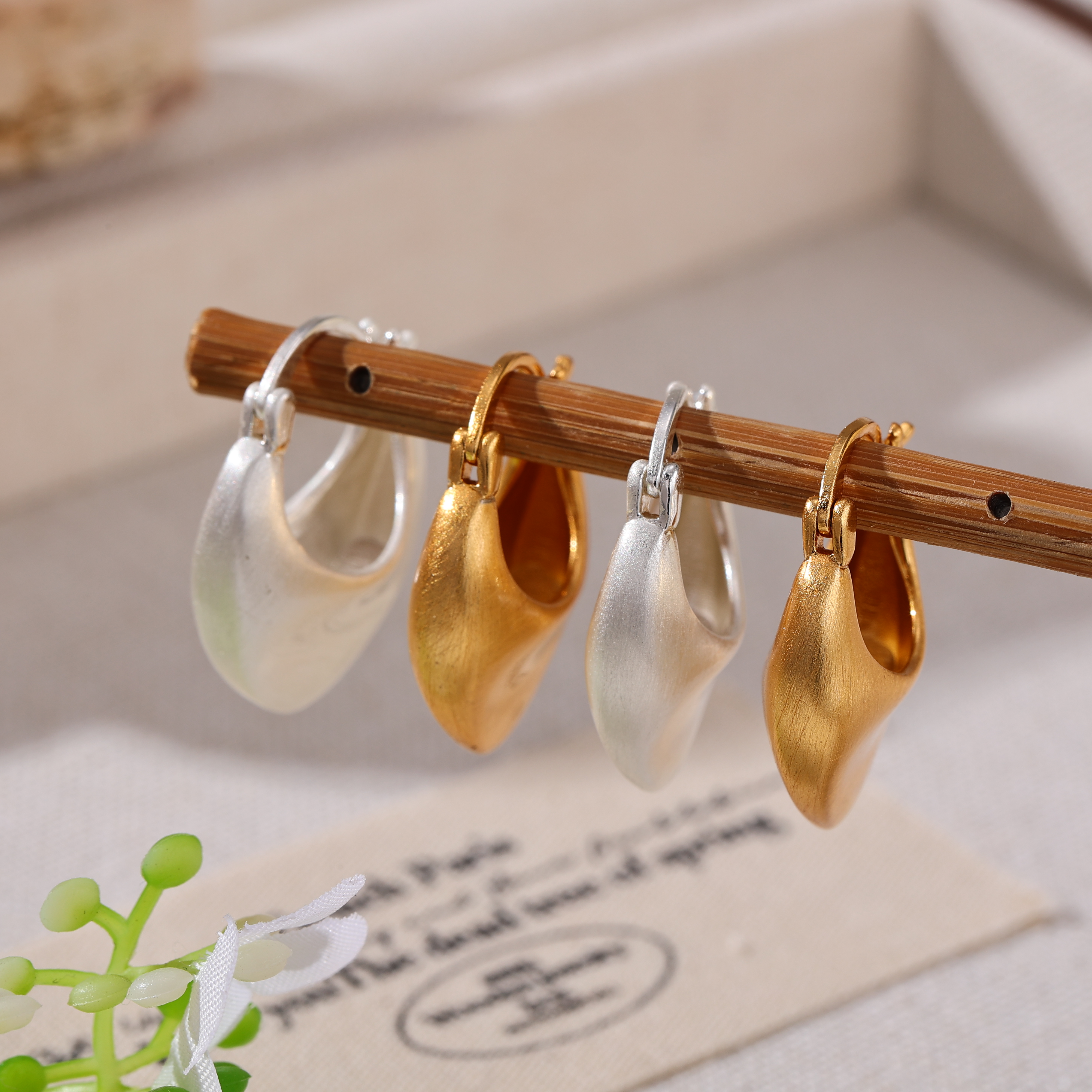 Asymmetrical Geometric Earrings For Women, 18K Real Gold Plated Copper With Water Plating And 0.03µm-0.05µm Thickness