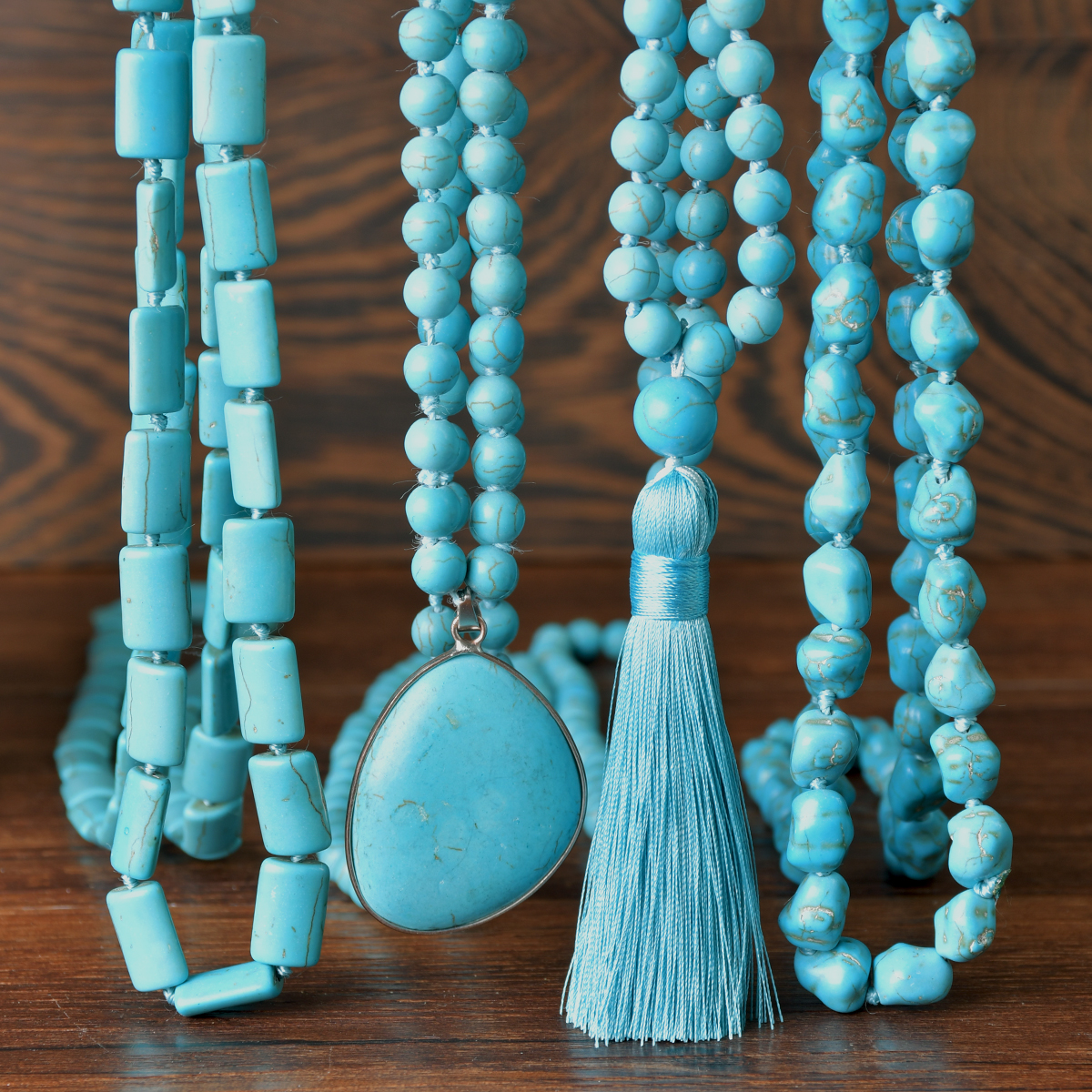 Asymmetrical Irregular Long Necklace For Women With Turquoise Inlay On Beaded Chain 3