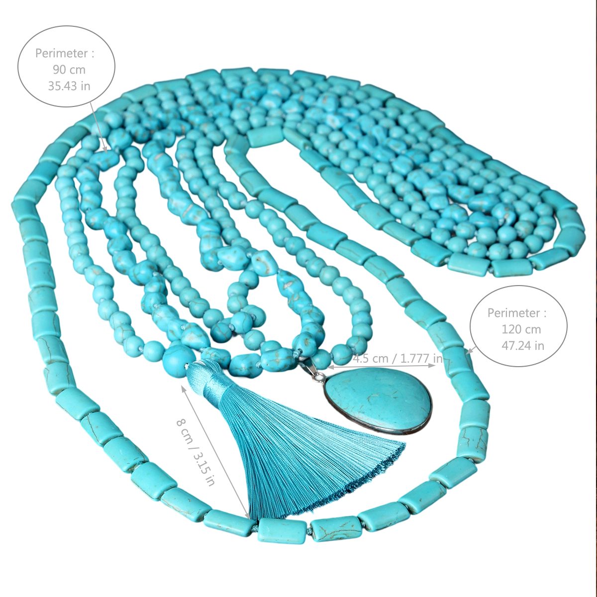 Asymmetrical Irregular Long Necklace For Women With Turquoise Inlay On Beaded Chain 5
