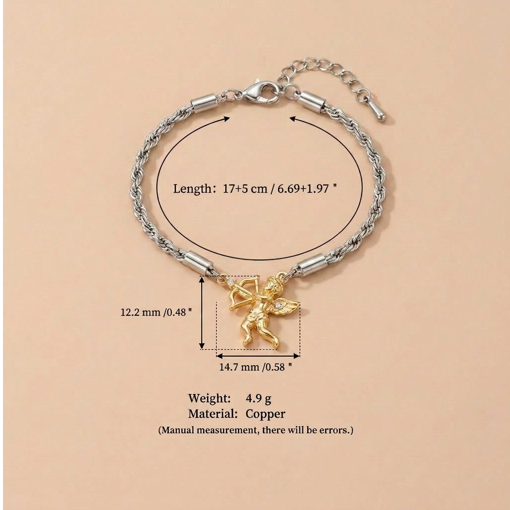 Asymmetrical Pineapple Bracelet For Women, Golden Plated Copper With Zircon Inlay And Twisted Rope Chain 4