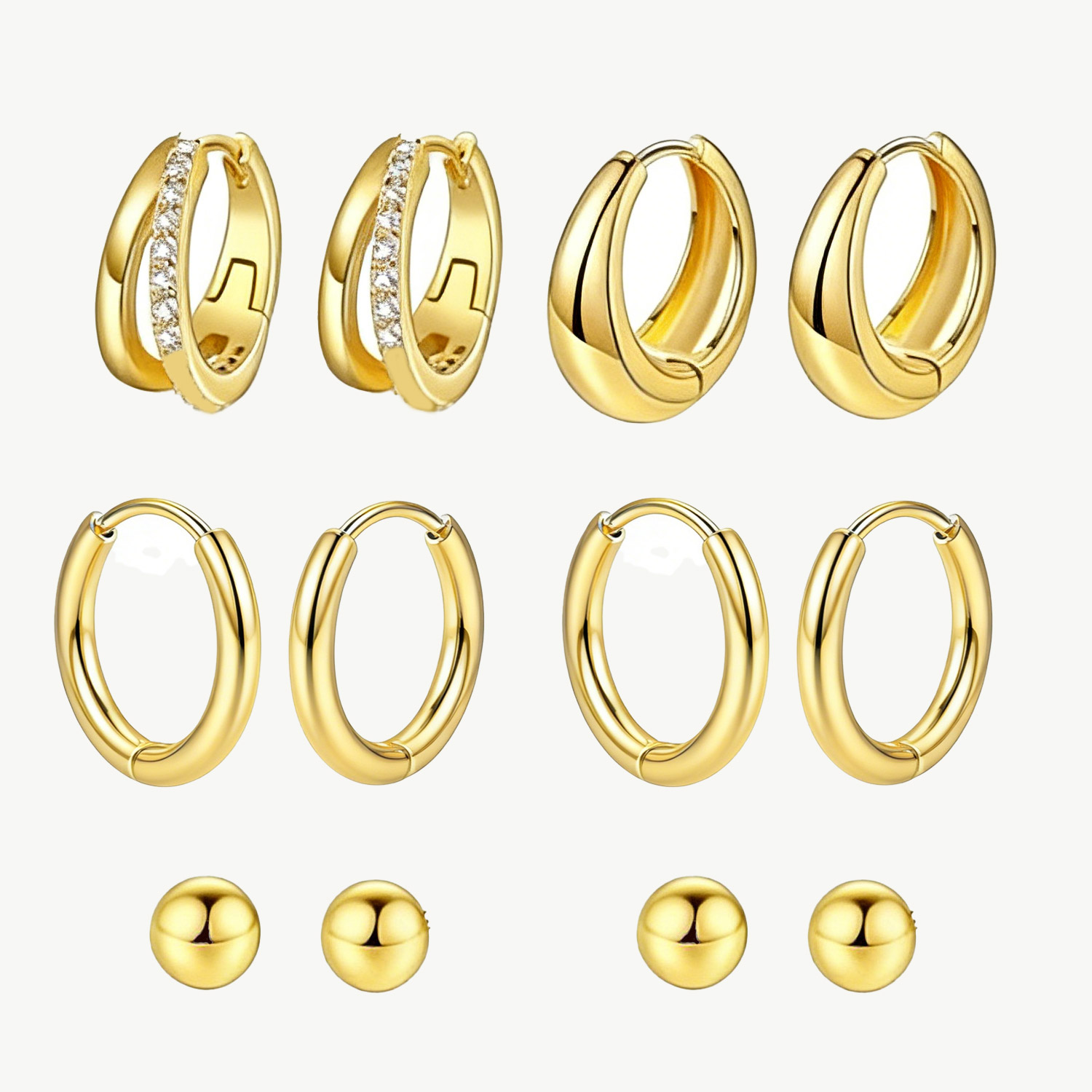Asymmetrical Round Earrings For Women, Copper With 14K Real Gold Plated Water Plating, Featuring Zircon Inlay