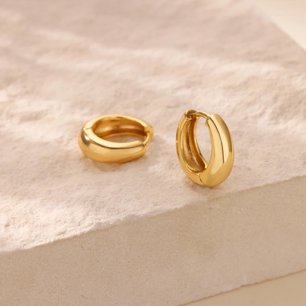 Asymmetrical Round Earrings For Women, Copper With 14K Real Gold Plated Water Plating, Featuring Zircon Inlay 2