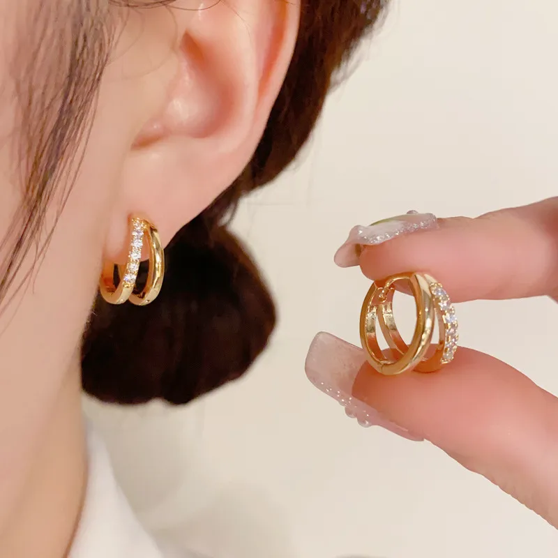 Asymmetrical Round Earrings For Women, Copper With 14K Real Gold Plated Water Plating, Featuring Zircon Inlay 3