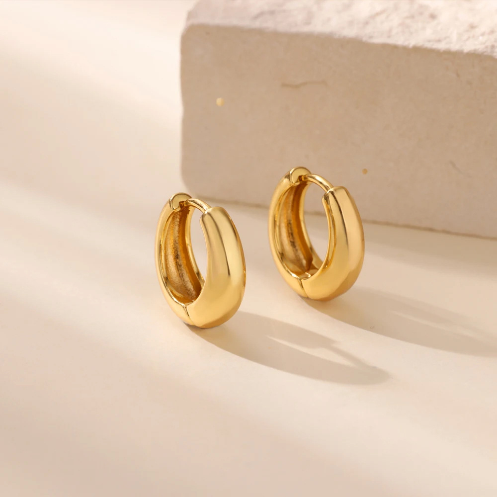 Asymmetrical Round Earrings For Women, Copper With 14K Real Gold Plated Water Plating, Featuring Zircon Inlay 4