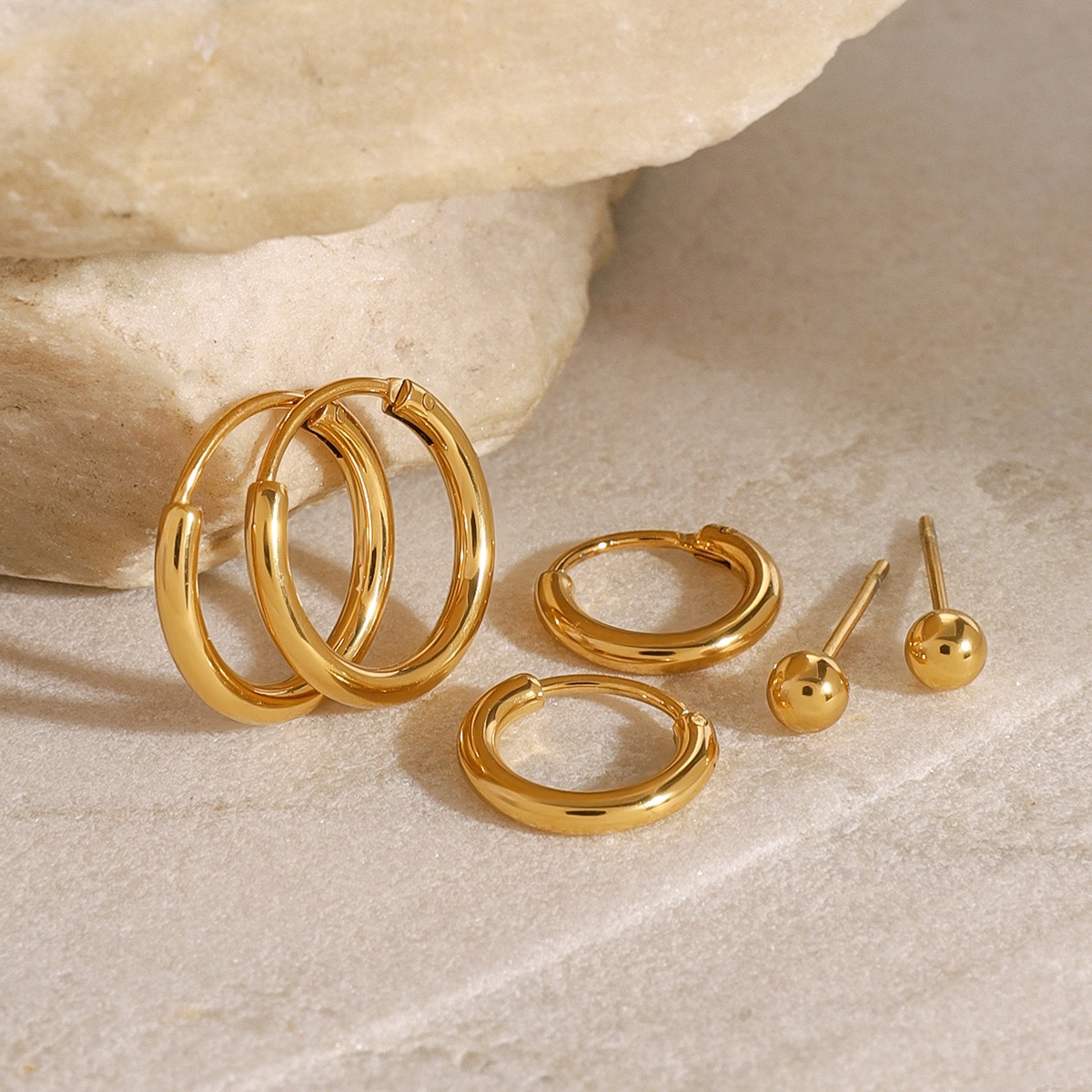 Asymmetrical Round Earrings For Women, Copper With 14K Real Gold Plated Water Plating, Featuring Zircon Inlay 7