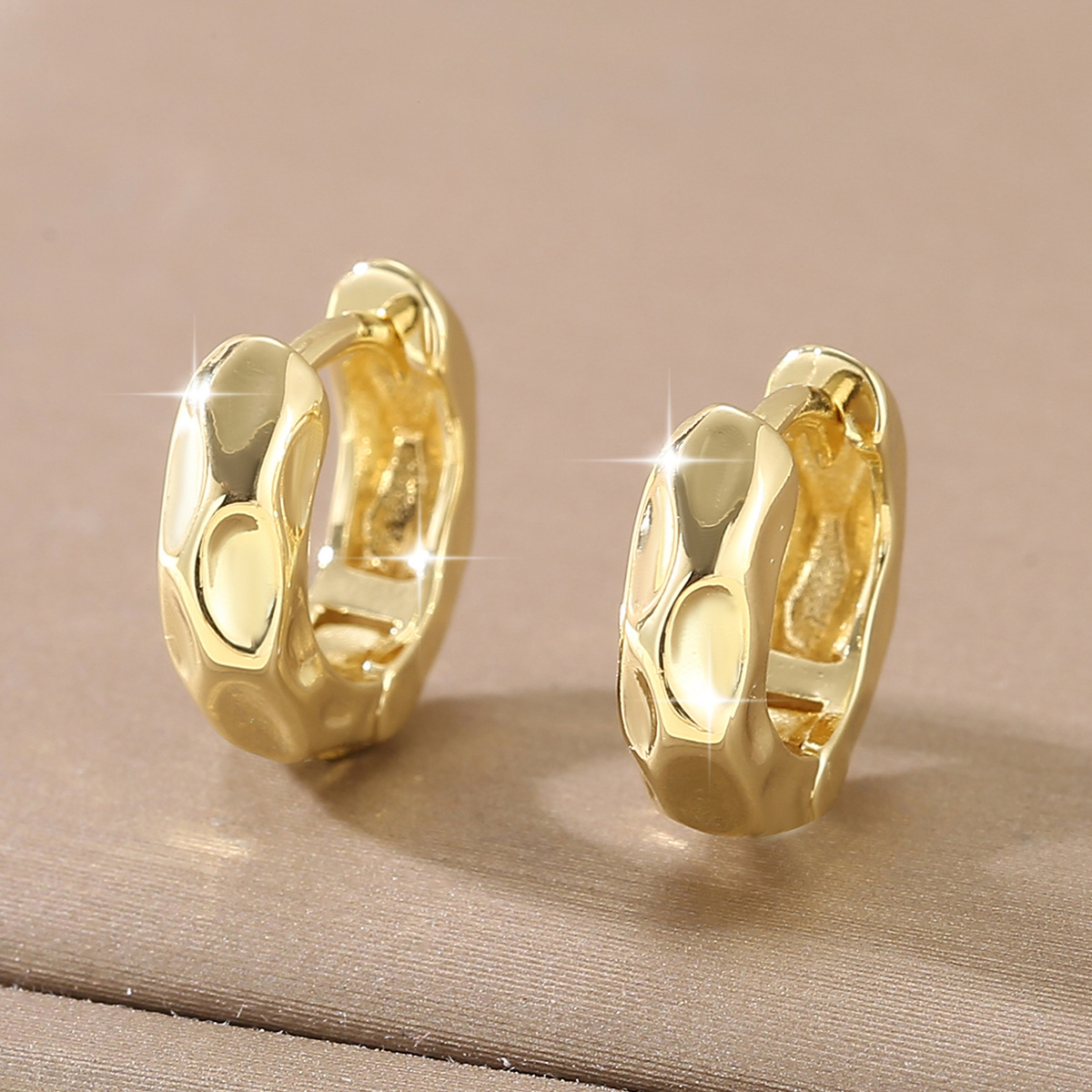 Asymmetrical Round Earrings For Women, Electroplated Copper With Golden Finish