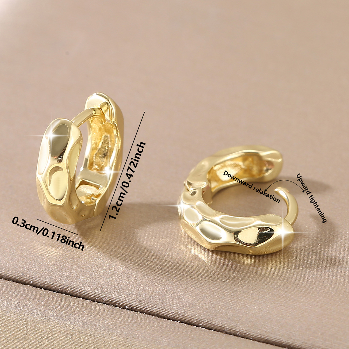 Asymmetrical Round Earrings For Women, Electroplated Copper With Golden Finish 3