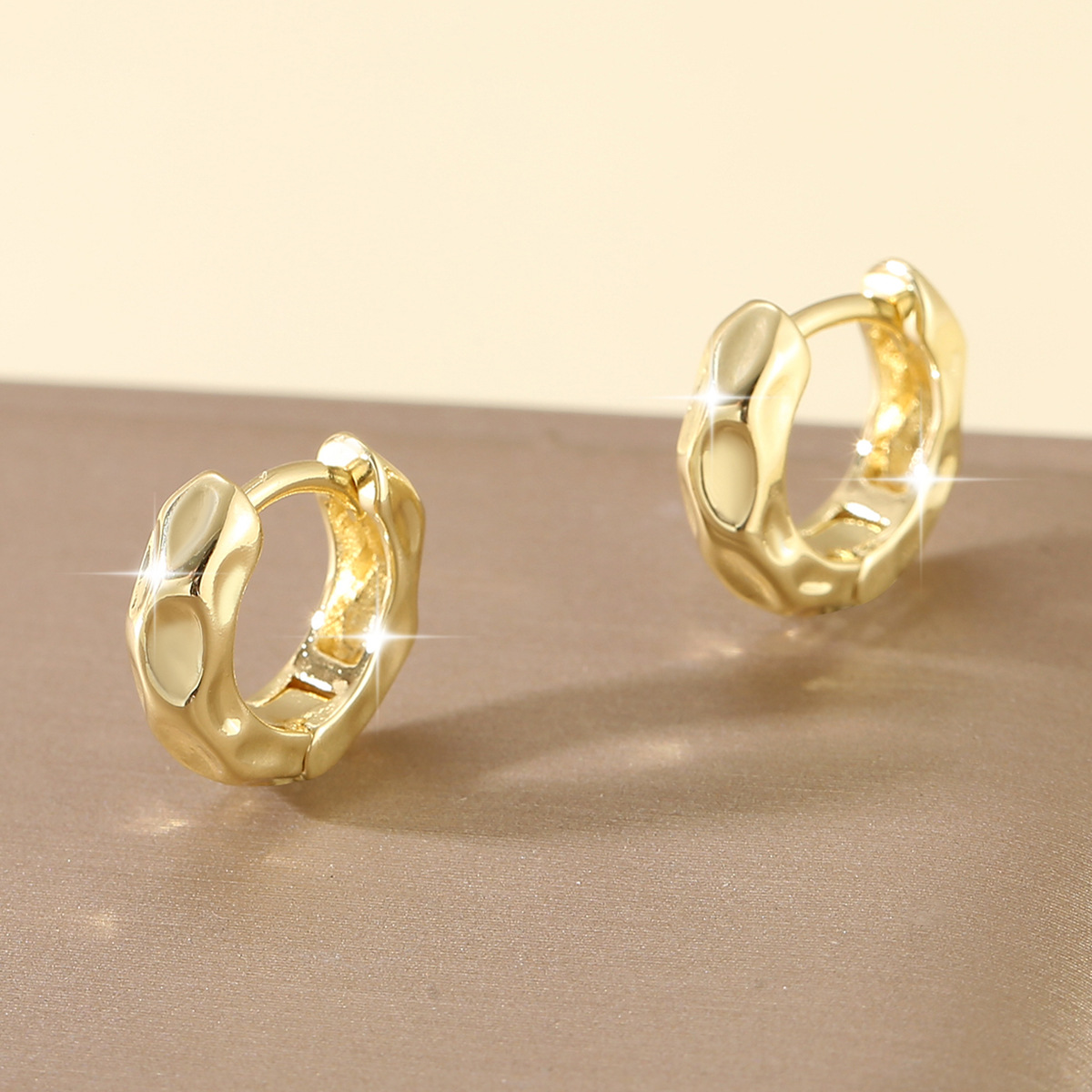 Asymmetrical Round Earrings For Women, Electroplated Copper With Golden Finish 4