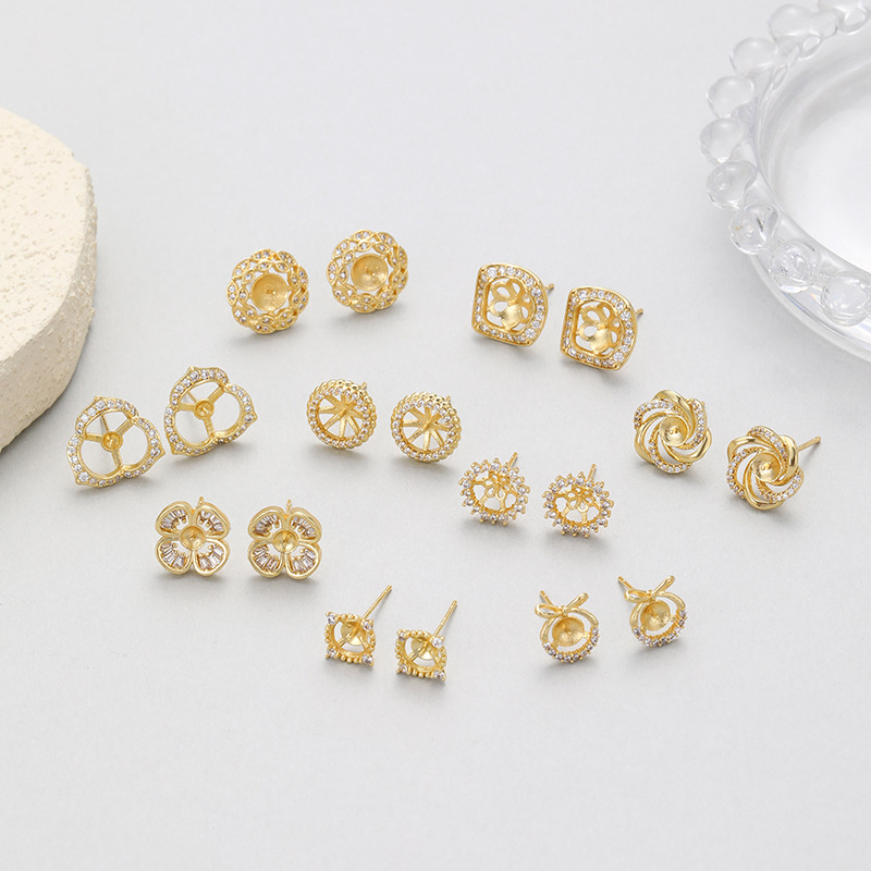Asymmetrical Stud Earrings For Women With 925 Sterling Silver Posts, Copper Base, Electroplated Gold, And Zircon Bezel Setting