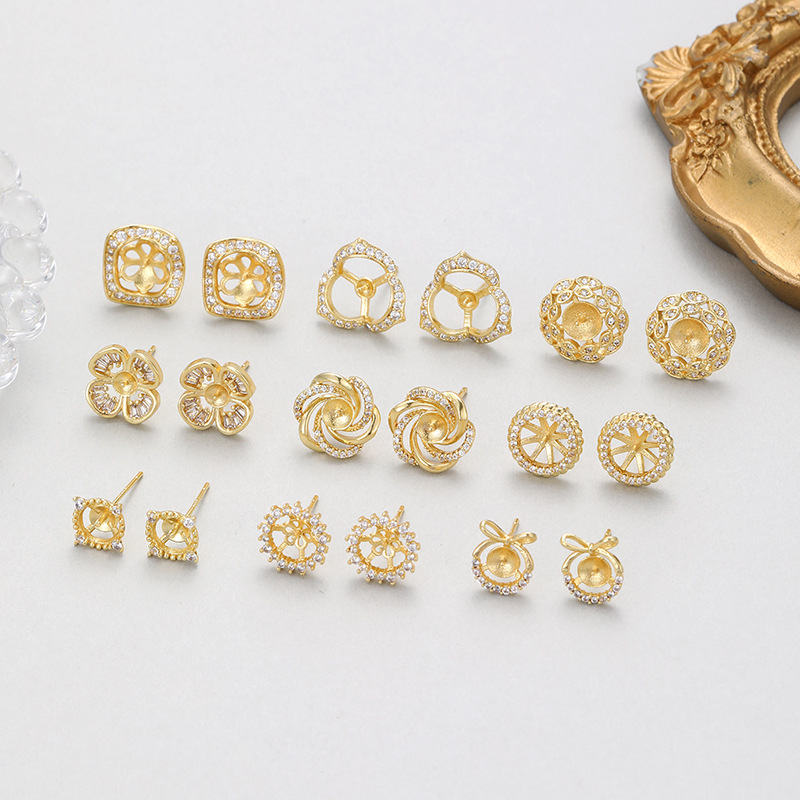 Asymmetrical Stud Earrings For Women With 925 Sterling Silver Posts, Copper Base, Electroplated Gold, And Zircon Bezel Setting 2