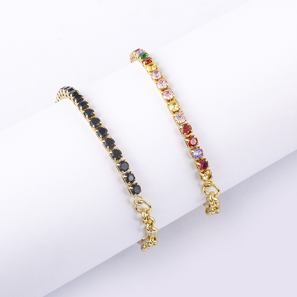 Asymmetrical Women's Bracelet In Copper With 18K Real Gold Electroplated Finish Featuring Zircon Inlay