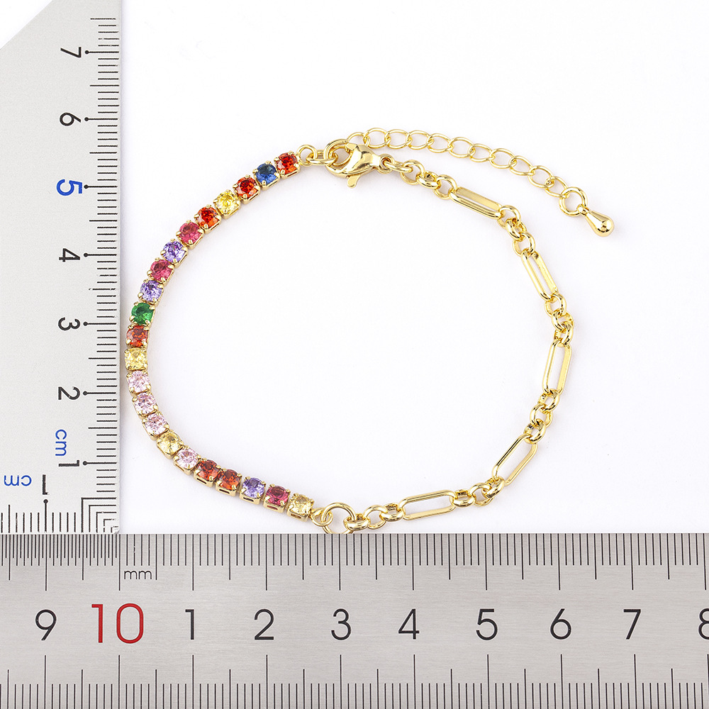 Asymmetrical Women's Bracelet In Copper With 18K Real Gold Electroplated Finish Featuring Zircon Inlay 2