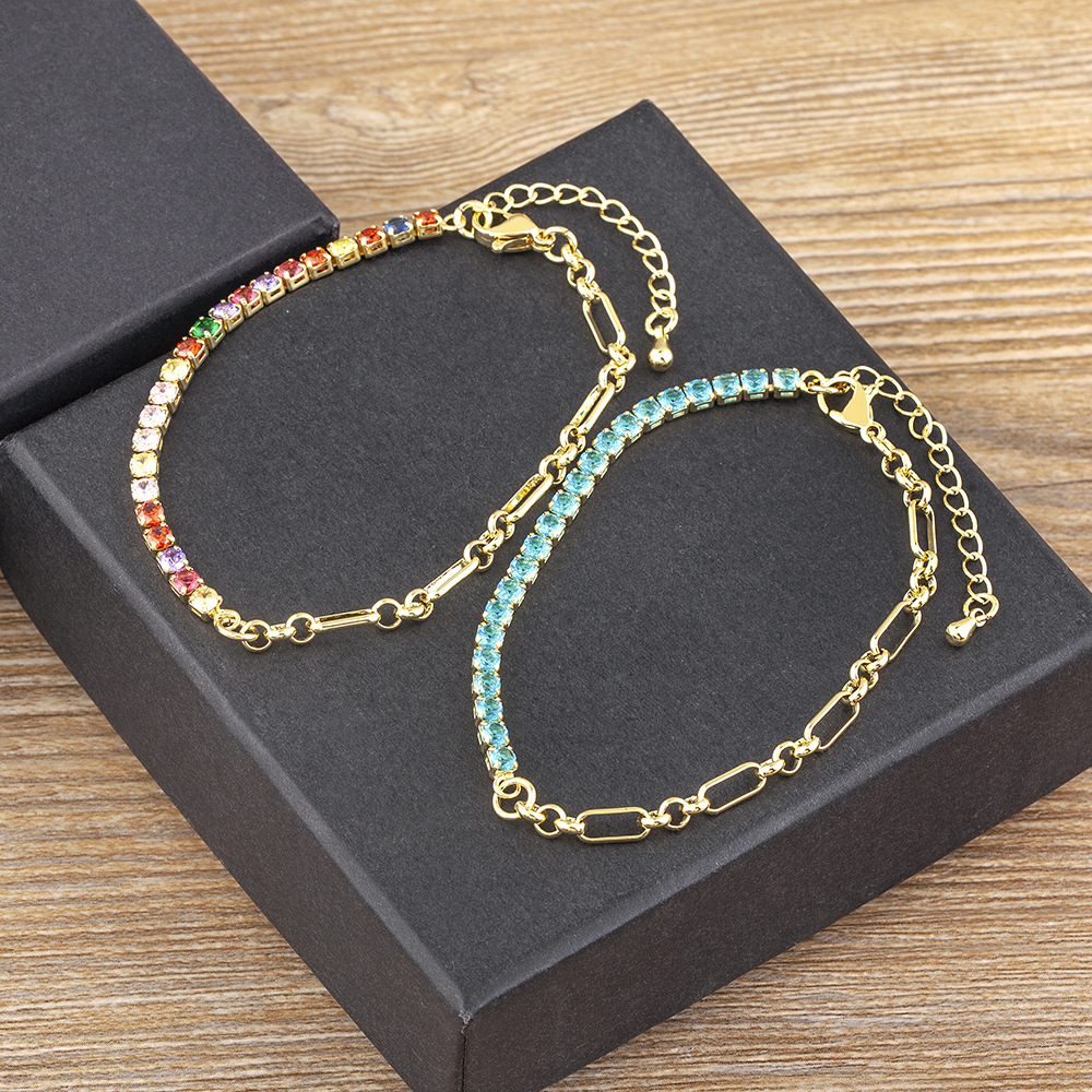 Asymmetrical Women's Bracelet In Copper With 18K Real Gold Electroplated Finish Featuring Zircon Inlay 4