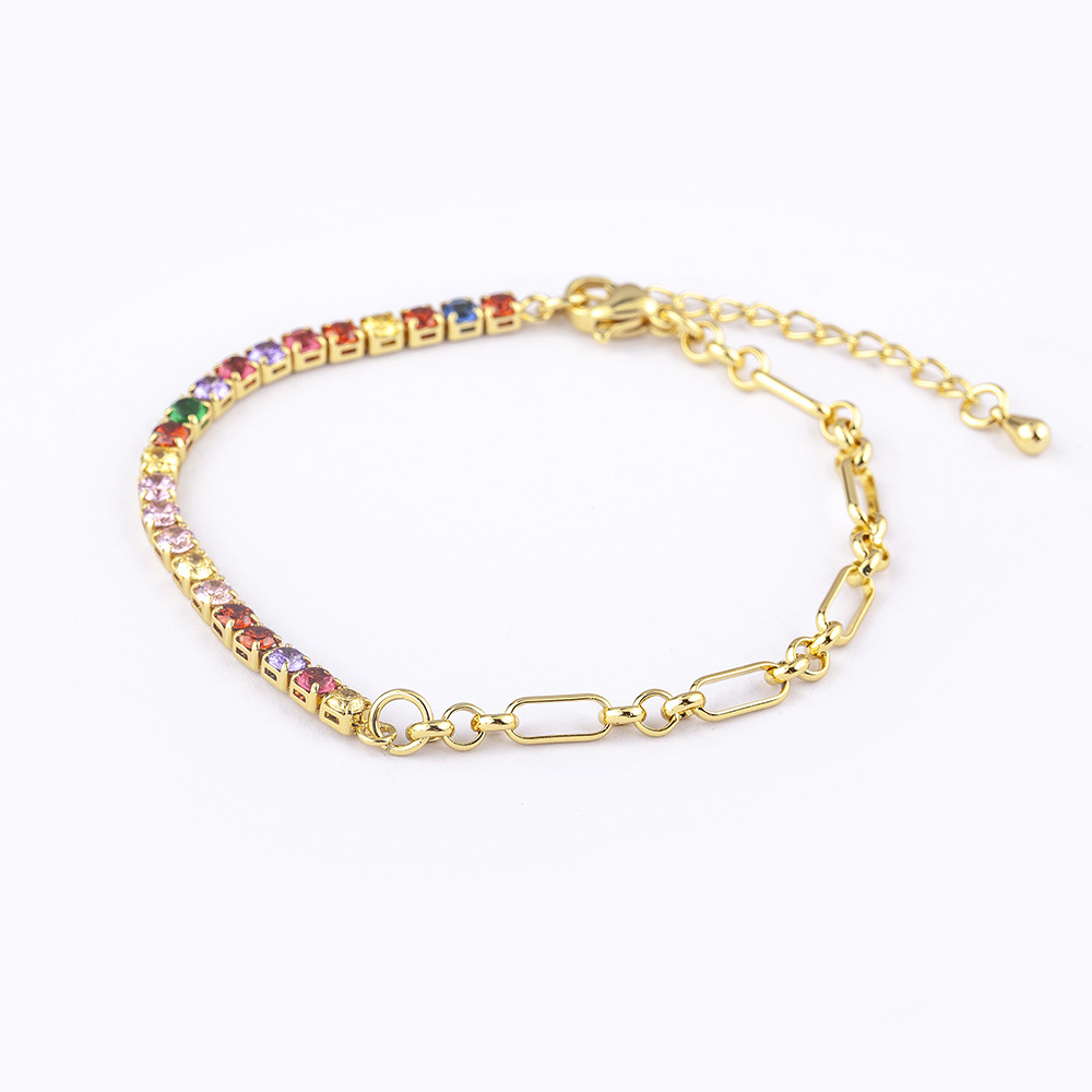 Asymmetrical Women's Bracelet In Copper With 18K Real Gold Electroplated Finish Featuring Zircon Inlay 5