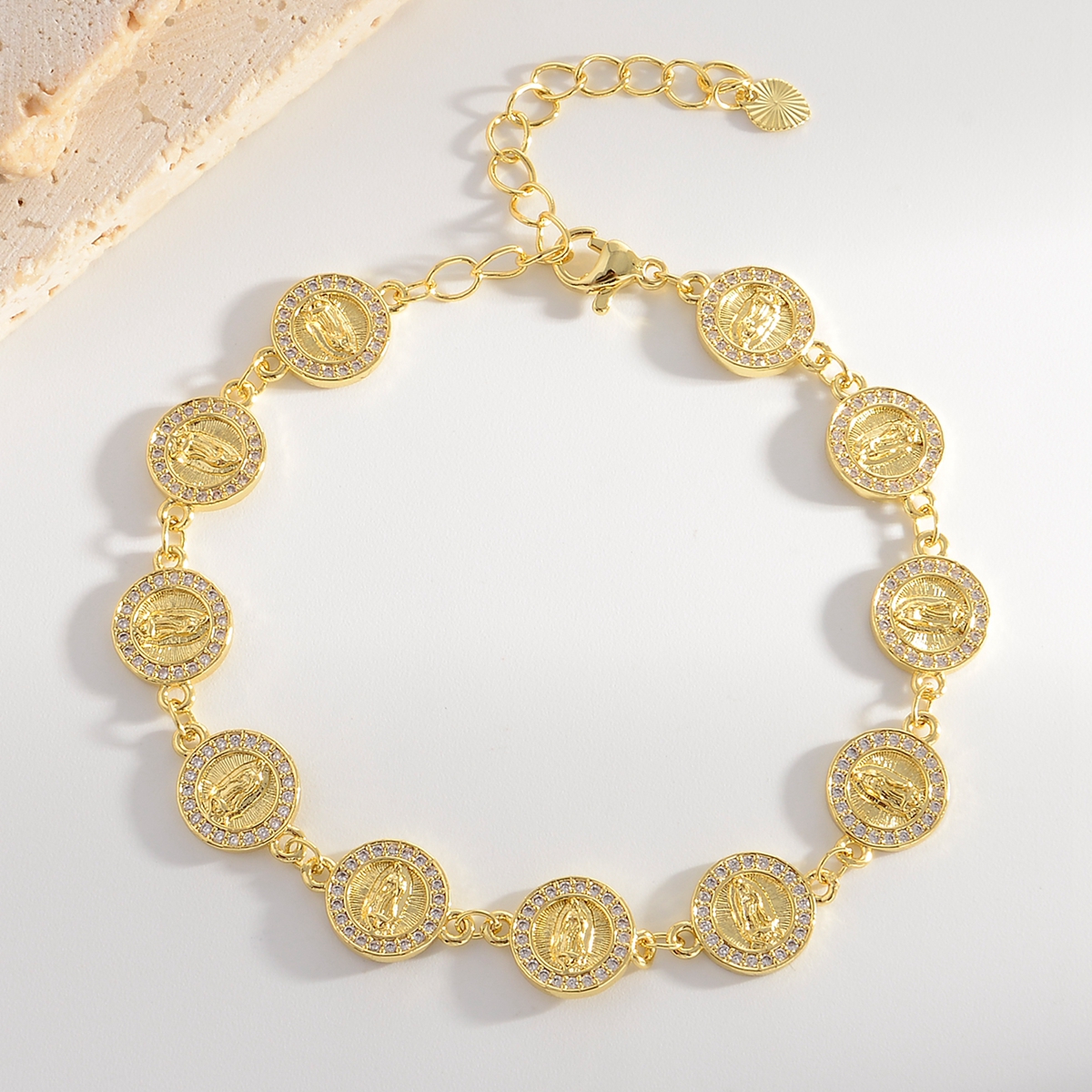 Round Copper Bracelets For Women Featuring Zircon Inlay And Gold Plated Design