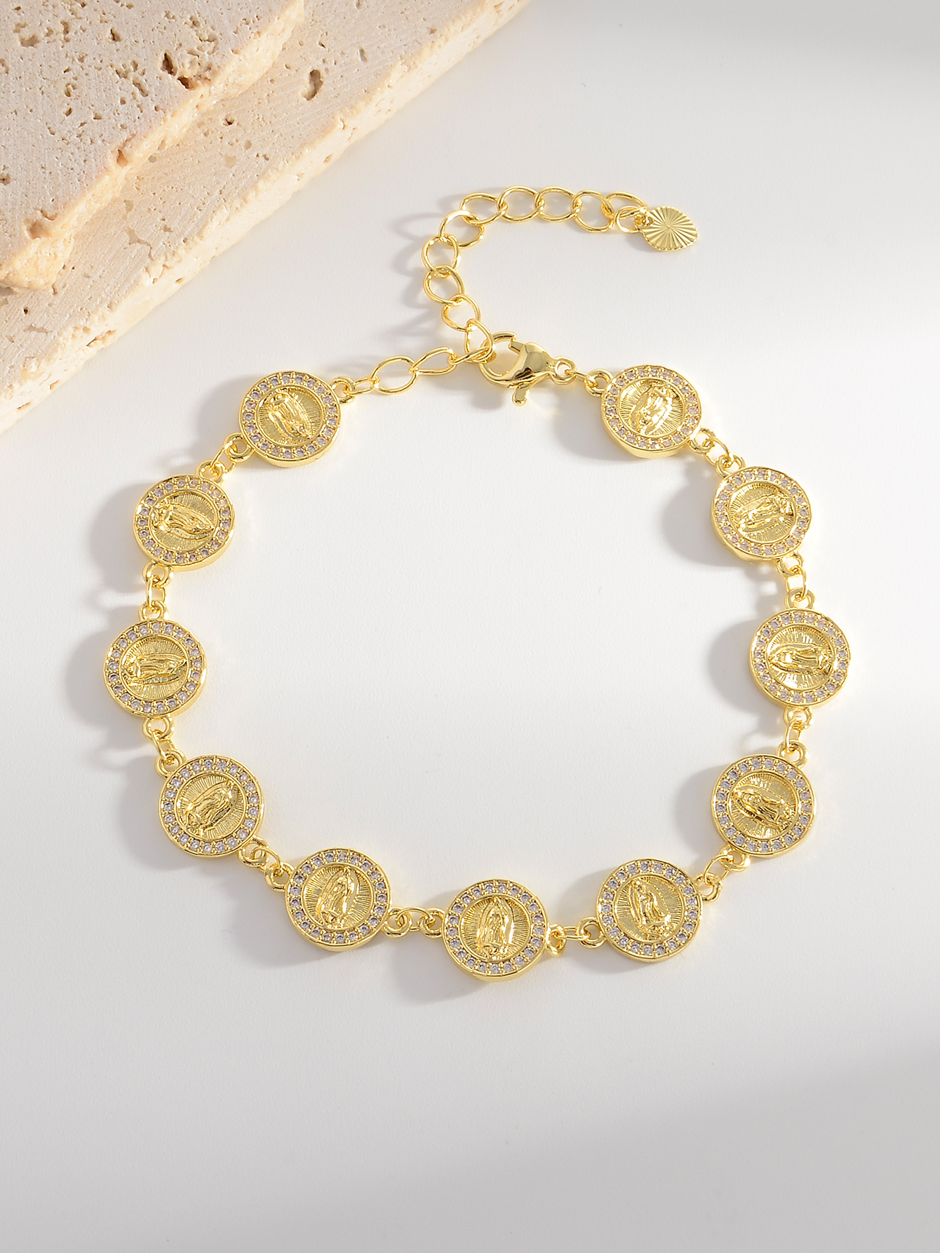 Round Copper Bracelets For Women Featuring Zircon Inlay And Gold Plated Design 3