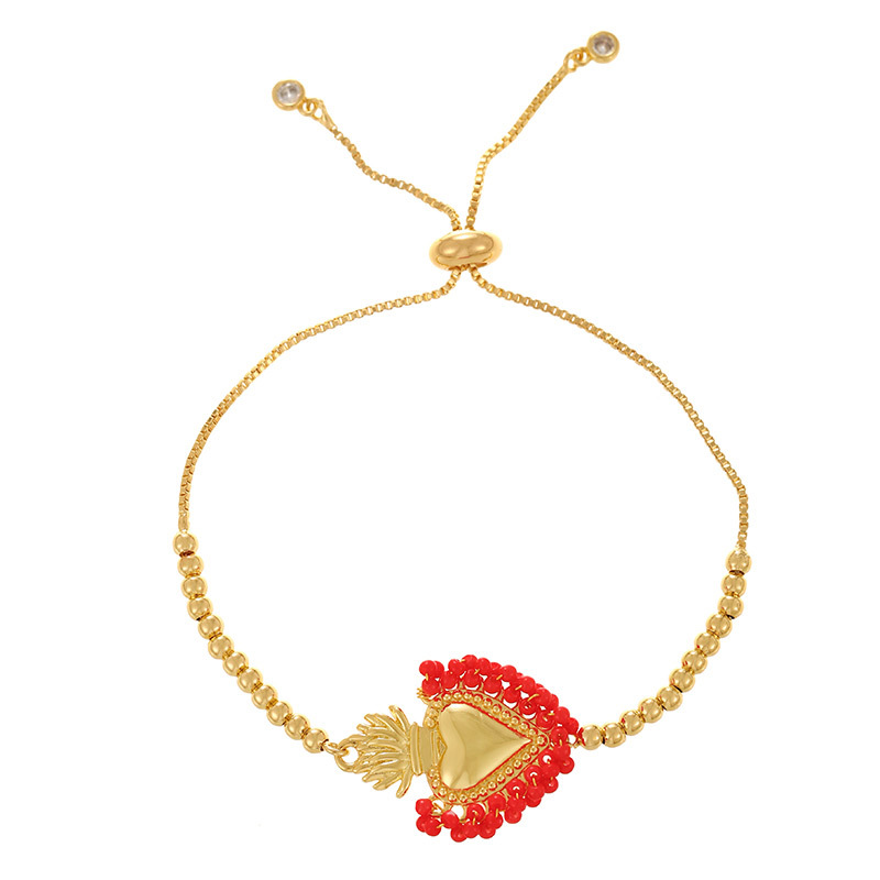 Beach Themed Heart Pendant Bracelet Women's Cold Style Copper Plated Star And Wave Pattern Design DIY Jewelry Accessory 3