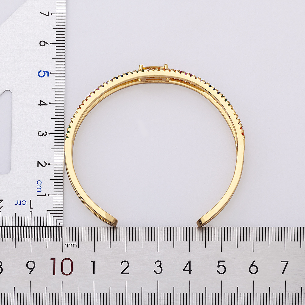 Bohemian Rainbow Bangle In 18K Real Gold Plated Copper With Electroplated Finish And Rhinestone Inlay 2