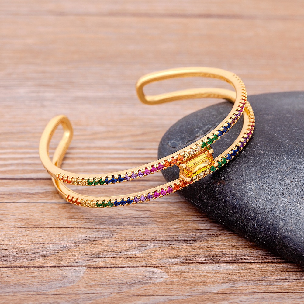 Bohemian Rainbow Bangle In 18K Real Gold Plated Copper With Electroplated Finish And Rhinestone Inlay 4